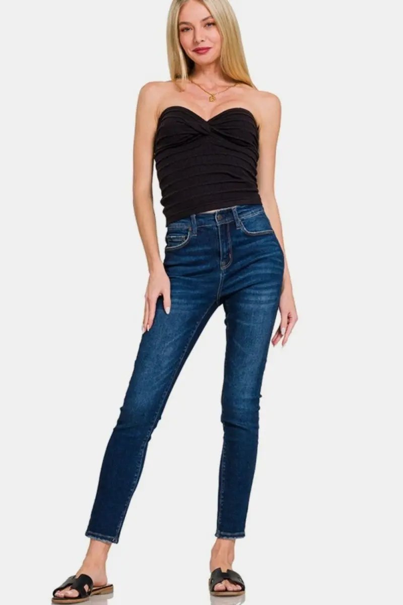 Zenana Ruched Twisted Sweetheart Neck Top for Women - Love Salve